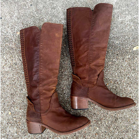 Dolce Vita Shoes - Dolce Vita Tall boot-Braided Back -Brown Leather-Block Heel- Riding- Women 6.5